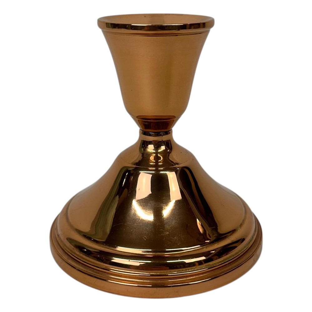 Copper Metal Candle Holder Small Taper Candlestick Mid Century Style Weighted